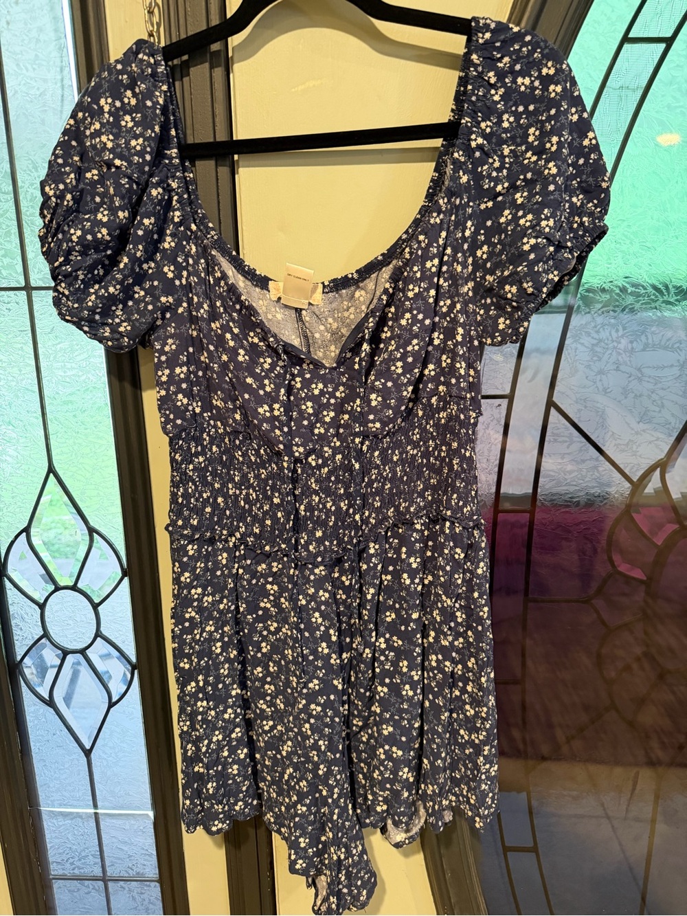 Altar'd State Navy Floral Puff-Sleeve Mini Dress